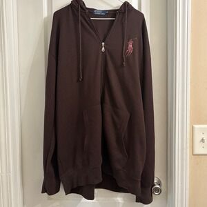 Polo Ralph Lauren Brown Waffle Knit Zip Up Hoodie Pink Big Pony Womens 2X